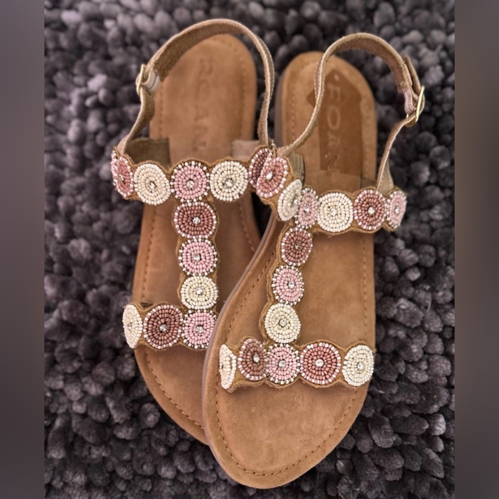 New Bed Stu Roan Quarrel Scoop Real Leather Indian Beaded Sandals Size 9+10